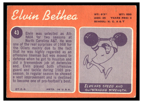 1970 Topps Elvin Bethea #43 VG back of card