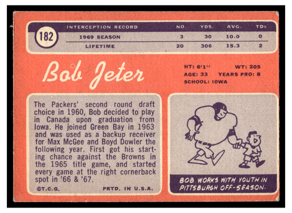 1970 Topps Bob Jeter #182 VG-EX back of card