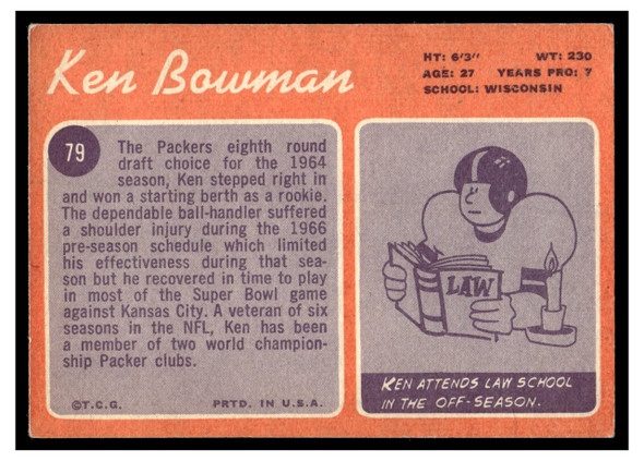 1970 Topps Ken Bowman #79 Low Grade - Creases back of card