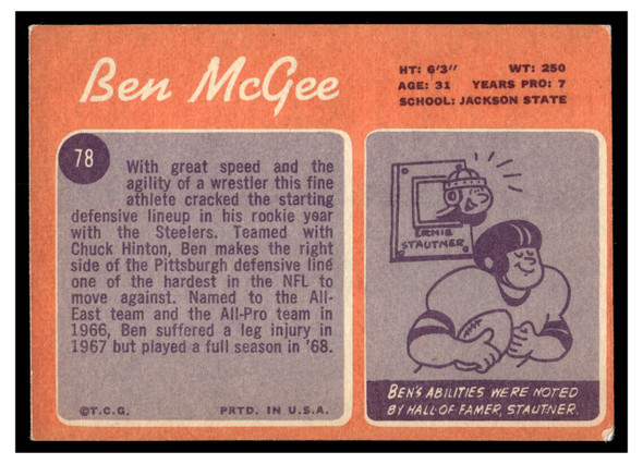 1970 Topps Ben McGee #78 VG — Example A back of card