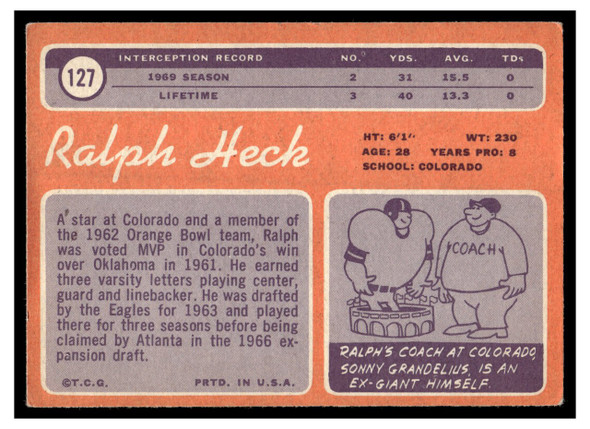 1970 Topps Ralph Heck #127 VG-EX back of card