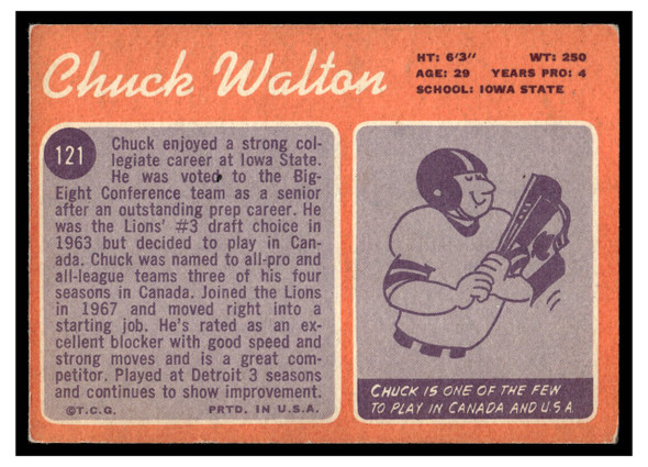 1970 Topps Chuck Walton #121 VG — Example B back of card