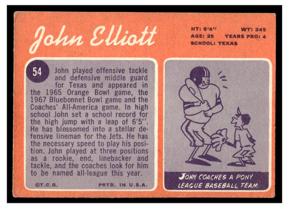 1970 Topps John Elliott #54 VG back of card
