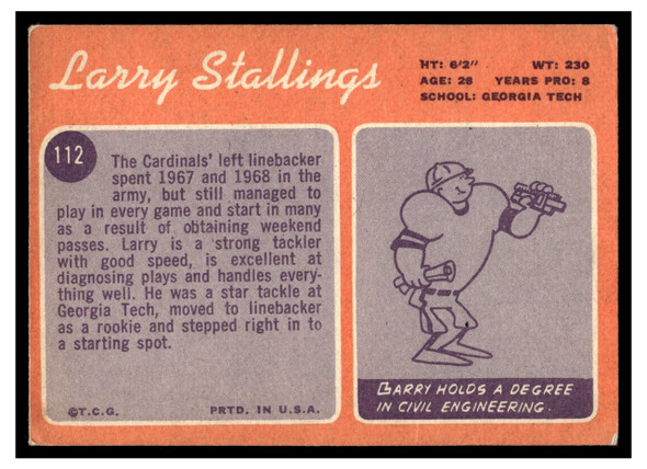 1970 Topps Larry Stallings #112 VG back of card