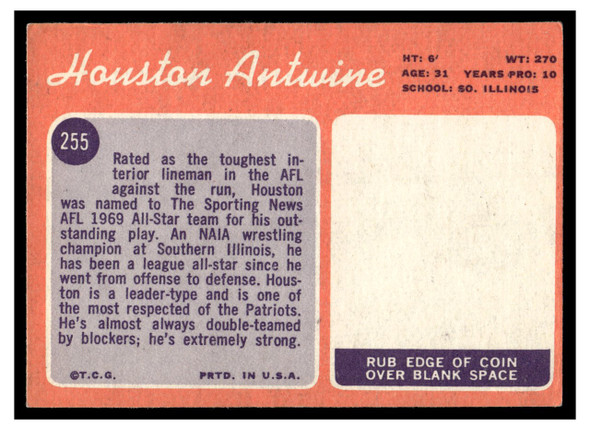 1970 Topps Football Houston Antwine #255 Good back of card