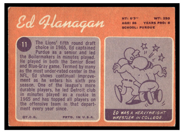 1970 Topps Football Ed Flanagan #11 VG back of card