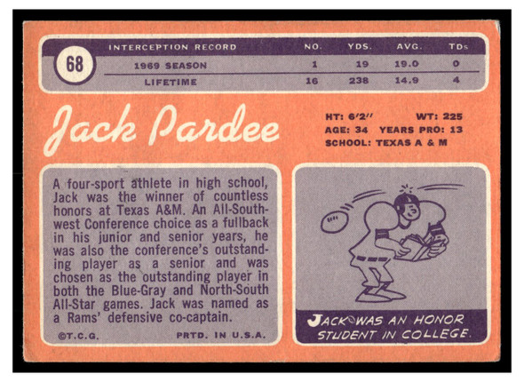 1970 Topps Football Jack Pardee #68 Good — Example C back of card