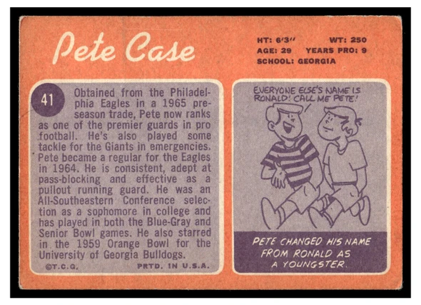 1970 Topps Football Pete Case #41 Good back of card