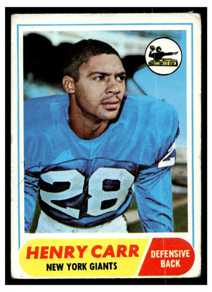 1968 Topps Football Henry Carr #57 VG — Example B front of card