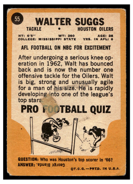 1967 Topps Football Walter Suggs #55 Poor back of card