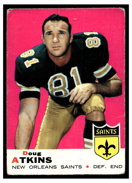 1969 Topps Football Doug Atkins #105 Low Grade - Creases front of card