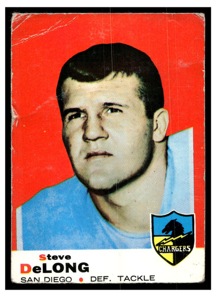 1969 Topps Football Steve DeLong #129 Low Grade - Creases — Example B front of card