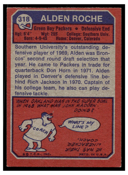 1973 Topps Football Alden Roche #318 Low Grade back of card