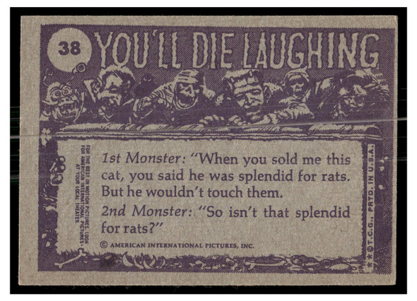 1973 1973 Topps Creature Feature (You'll Die Laughing) One more acupuncture treatment and you'll be a new man! #38 Low Grade back of card