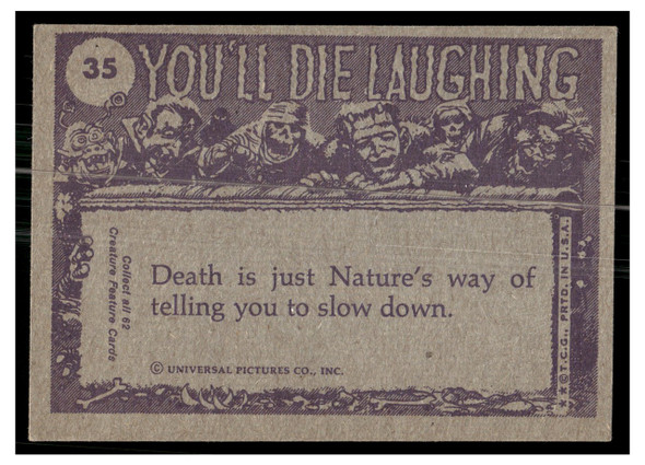 1973 1973 Topps Creature Feature (You'll Die Laughing) I wonder if she noticed my dandruff? #35 Low Grade back of card