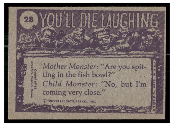 1973 Topps Youll Die Laughing / Creature Feature Series 1 I WISH SHE'D STOP FALLING ASLEEP IN FRONT OF THE T.V. #28 Low Grade back of card