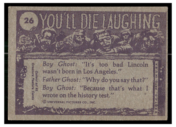 1973 Topps Creature Feature (You'll Die Laughing) You're Not Going to That Women's Lib Meeting and That's Final! #26 Low Grade back of card