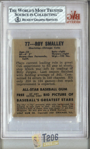 1948/1949 Leaf Roy Smalley #77 BVG 4 back of card