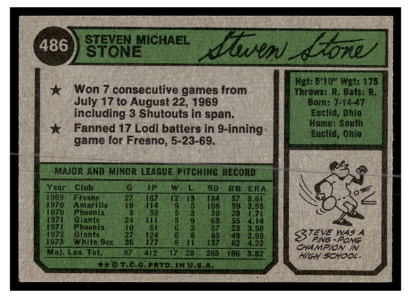 1974 Topps Steve Stone #486 Low Grade - Creases back of card