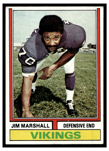 1974 Topps Football Jim Marshall #377 Low Grade front of card