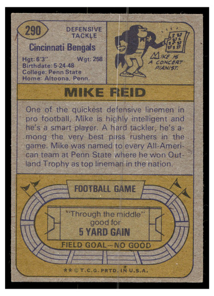 1974 Topps Football Mike Reid #290 Low Grade back of card