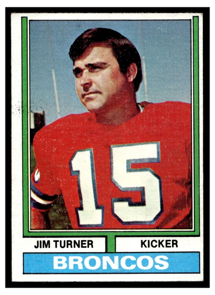 1974 Topps Football Jim Turner #406 Low Grade — Example B front of card