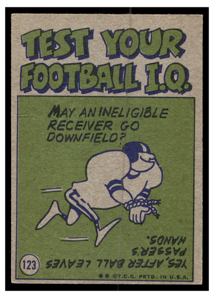 1972 Topps Football Bo Scott #123 Pro Action Low Grade back of card