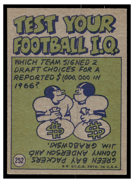 1972 Topps Football George Farmer #252 Pro Action Low Grade back of card