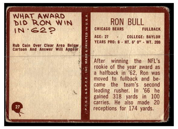 1967 Philadelphia Ron Bull #27 Poor back of card