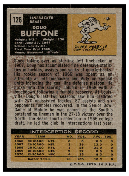1971 Topps Doug Buffone #126 Low Grade — Example B back of card