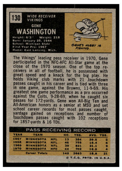1971 Topps Gene Washington #130 Low Grade back of card