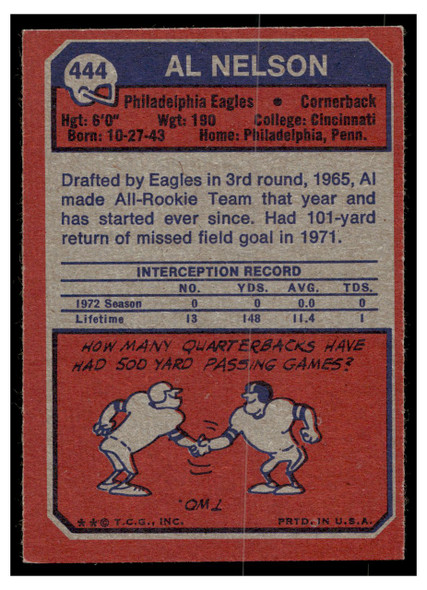 1973 Topps Al Nelson #444 Low Grade back of card