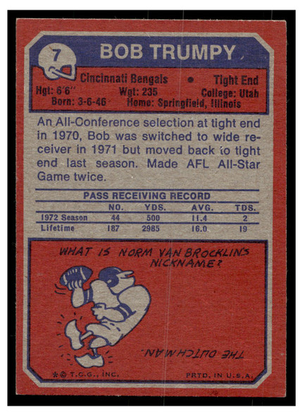 1973 Topps Bob Trumpy #7 Low Grade back of card
