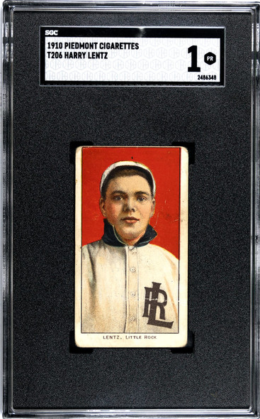 1910 T206 Harry Lentz Portrait Piedmont 350 SGC 1 front of card