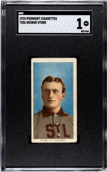 1910 T206 George Stone Portrait Piedmont 350 SGC 1 front of card
