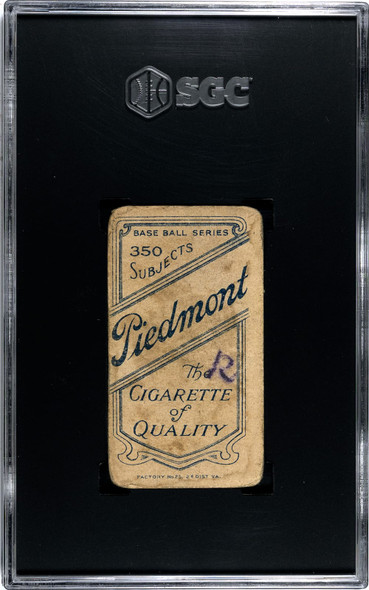 1910 T206 Ed Willett Batting Piedmont 350 SGC 1 Back of card
