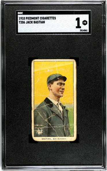 1910 T206 Jack Bastian Profile with Coat Piedmont 350 SGC 1 front of card