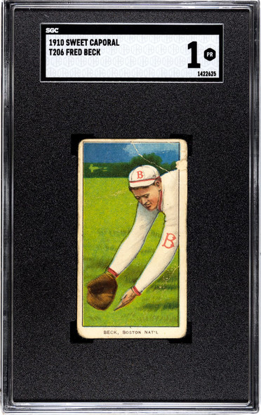 1910 T206 Fred Beck Fielding / Glove Near Ground Sweet Caporal 350 SGC 1 front of card
