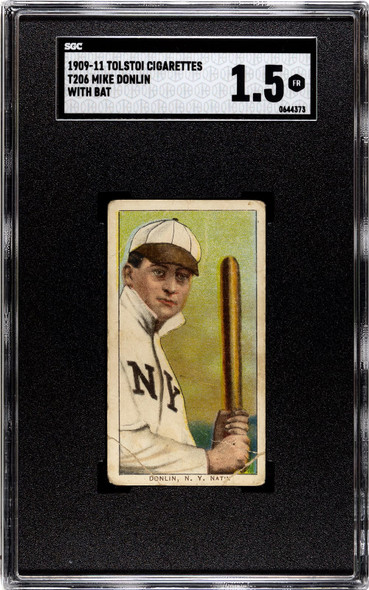 1909-11 T206 Mike Donlin With Bat Tolstoi SGC 1.5 front of card