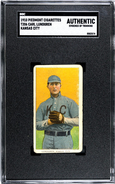 1910 T206 Carl Lundgren Kansas City Piedmont 350 SGC Authentic Trimmed front of card