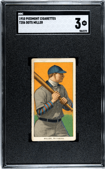 1910 T206 Dots Miller With Bat Piedmont 350 SGC 3 front of card