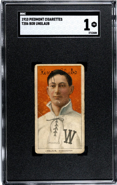 1910 T206 Bob Unglaub Portrait Piedmont 350 SGC 1 front of card