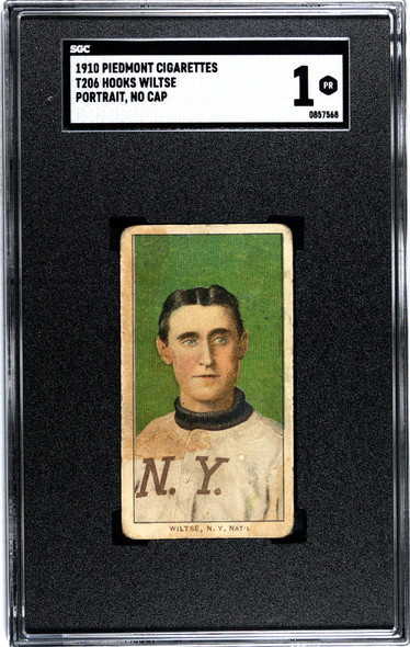 1910 T206 Hooks Wiltse Portrait, No Cap Piedmont 350 SGC 1 front of card