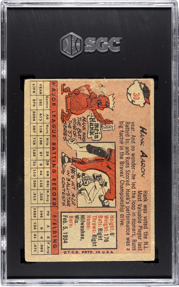 1958 Topps Hank Aaron #30 SGC 1 Back of card