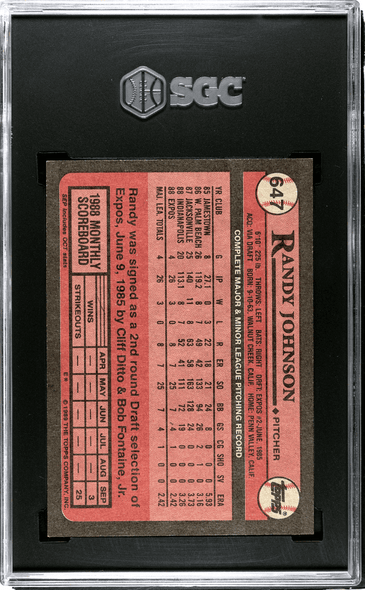 1989 Topps Randy Johnson #647 SGC 8 Back of card