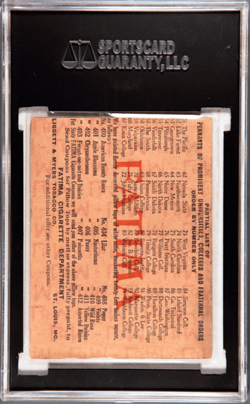 1915 Fatima Cigarettes Coupon Pennants #14-67 SGC A Back of card