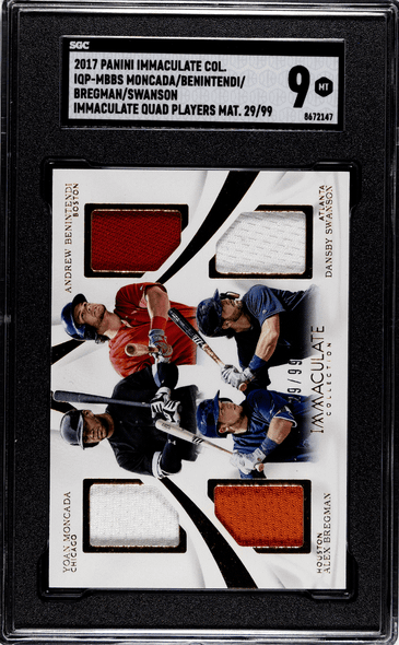 2017 Panini Immaculate Collection Moncada, Benintendi, Bregman & Swanson #IQP-MBBS Quad Materials 29/99 SGC 9 front of card