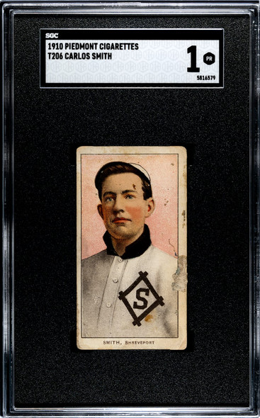 1910 T206 Carlos Smith Piedmont 350 SGC 1 front of card