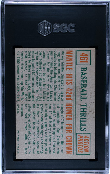 1959 Topps Mantle Hits #461 SGC 5 back of card