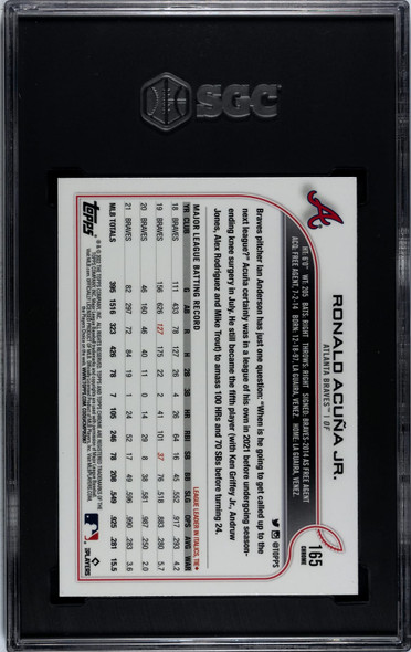 2022 Topps Chrome Ronald Acuna #165 Prism Refractor SGC 10 back of card